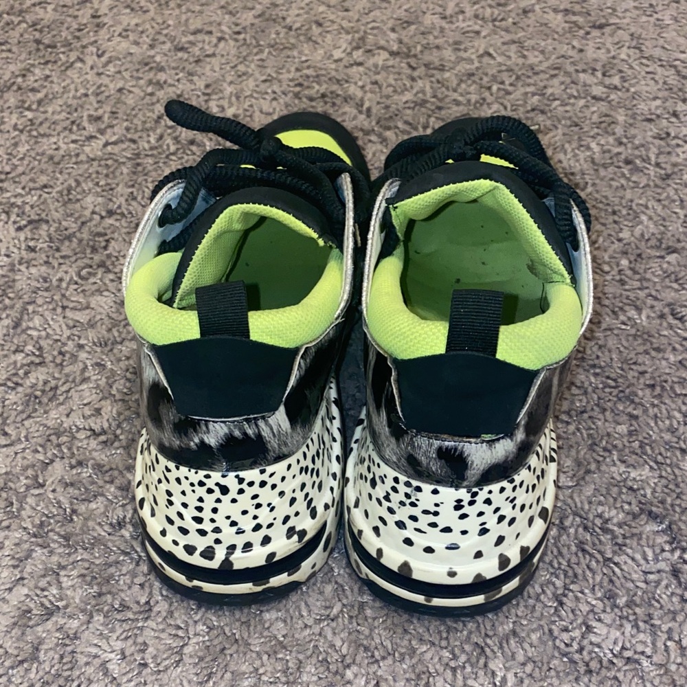 Steve Madden Cliff Neon Green and Black Wedge Sneakers - Picture 3 of 10